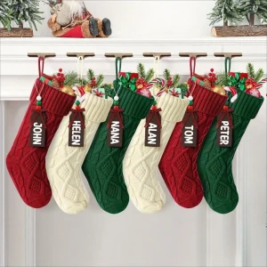 6 Pack Christmas Stockings, Personalized Cable Knit