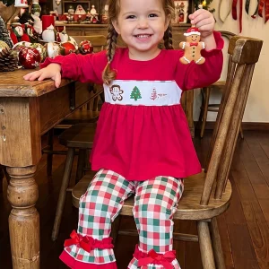 Long Sleeve Christmas Plaid Lightweight Toddler Baby Outfit