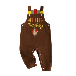 Sleeveless Toddler Turkey Embroidery Overalls