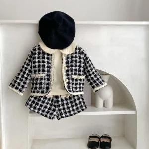Spring, Autumn checkered shirt, jacket and shorts