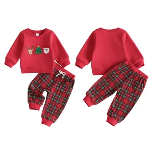 Santa Embroidery Long Boy Christmas Embroidery Pullover